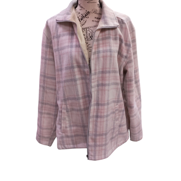 Plaid Women's Jacket in Pink and Gray - Picture 1 of 5